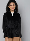 Women Solid Black Full Sleeve Jacket