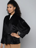 Women Solid Black Full Sleeve Jacket