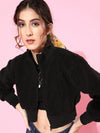 Women Solid Black Full Sleeve Jacket