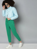 Women Solid Blue Full Sleeve Jacket