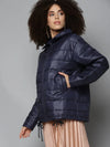 Women Solid Navy Collared Neck Full Sleeve Jacket