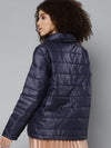 Women Solid Navy Collared Neck Full Sleeve Jacket