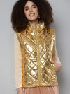 Women Solid Gold Sleeveless Jacket