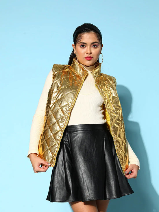 Women Solid Standard Gold Jacket