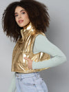 Women Solid Gold Sleeveless Jacket