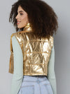 Women Solid Gold Sleeveless Jacket