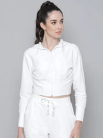 Women Solid White Full Sleeve Jacket