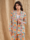 Women Yellow Geometrical Printed Shawl Collar Blazer-SFJCKT6918