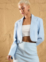 Women Ice Blue Notch Collar Crop Blazer-SFJCKT6920