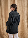 Women Black Denim Washed Oversized Notch Collar Blazer-SFJCKT6923