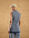 Women Blue Wash Denim Eyelet Sleeveless Jacket-SFJCKT6928