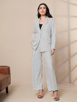 Women White Striped Front Button Blazer-SFJCKT6944