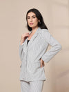 Women White Striped Front Button Blazer-SFJCKT6944