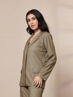 Women Beige Striped Front Button Blazer-SFJCKT6945