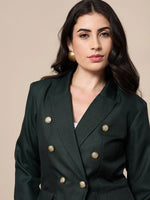 Women Green Double-Breasted Check Blazer-SFJCKT6948