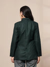 Women Green Double-Breasted Check Blazer-SFJCKT6948