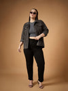 Women Dark Grey Corduroy Front Button Jacket-SFJCKT6955