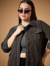 Women Dark Grey Corduroy Front Button Jacket-SFJCKT6955