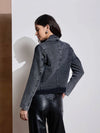 Women Black Denim Front Button Notch Collar Crop Blazer-SFJCKT6957