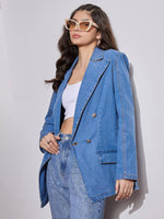 Women Blue Notch Collar Full Sleeve Blazer-SFJCKT6958