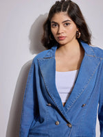 Women Blue Notch Collar Full Sleeve Blazer-SFJCKT6958