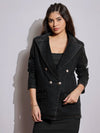 Women Black Washed Notch Collar Full Sleeve Blazer-SFJCKT6959