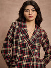 Women Black & Beige Check Double Brested Blazer-SFJCKT6960