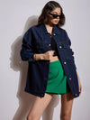 Women Navy Blue Denim Back Heart Patch Shacket-SFJCKT6961