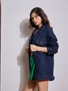 Women Navy Blue Denim Back Heart Patch Shacket-SFJCKT6961