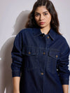 Women Navy Blue Denim Back Heart Patch Shacket-SFJCKT6961