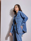 Women Blue Washed Denim Back Heart Patch Shacket-SFJCKT6962