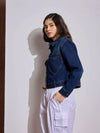 Women Blue Denim Heart Pockets Crop Jacket-SFJCKT6965