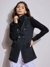 Women Black Denim Flap Pocket Sleeveless Jacket-SFJCKT6968