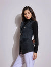 Women Black Denim Flap Pocket Sleeveless Jacket-SFJCKT6968