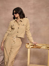 Women Beige Corduroy Full Sleeve Jacket-SFJCKT6969