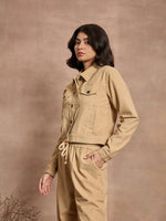 Women Beige Corduroy Full Sleeve Jacket-SFJCKT6969