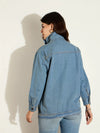 Women Blue Acid Washed Denim High Neck Jacket-SFJCKT6979