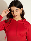 Women Red Terry Front Zipper Crop Jacket-SFJCKT6985