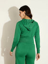 Women Green Terry Front Zipper Crop Jacket-SFJCKT6986