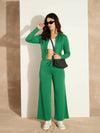 Women Green Terry Front Zipper Crop Jacket-SFJCKT6986