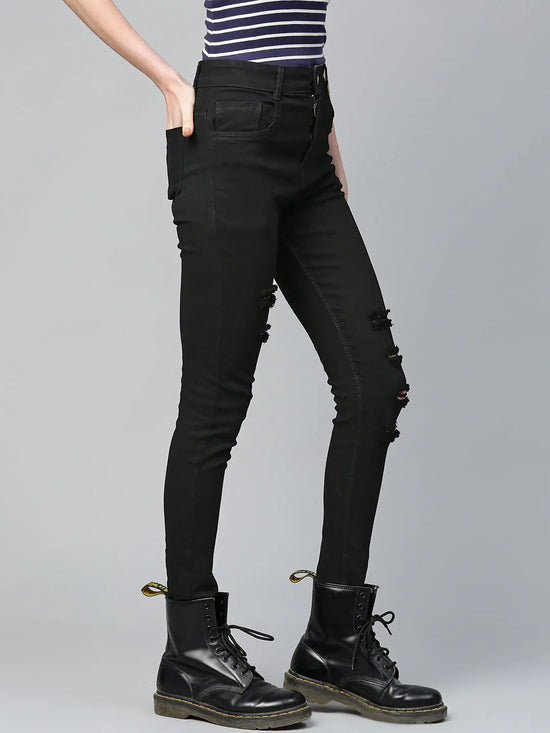 Black Heavy Distressed Multi-Slit Jeans