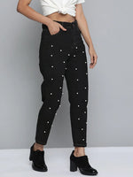 Black Pearl Detail Mom Jeans