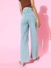 Teal Blue Double Waistband Wide Leg Jeans