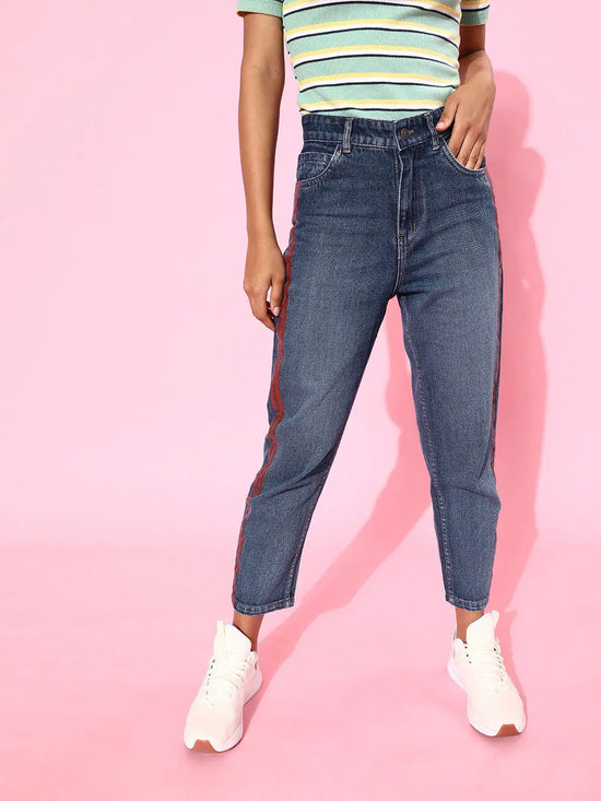 Blue Side Stripe Slouchy Jeans