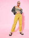 Mustard Button-Hem Slouchy Jeans