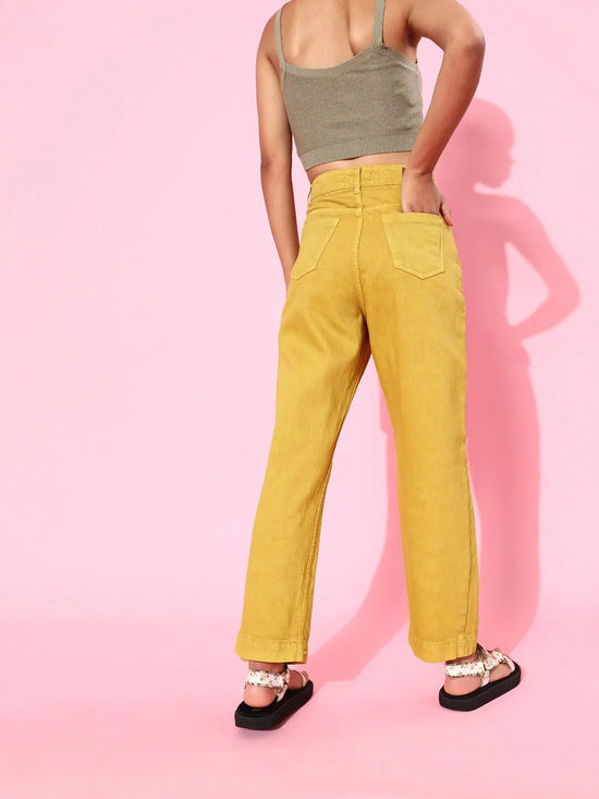 Mustard Button-Hem Slouchy Jeans