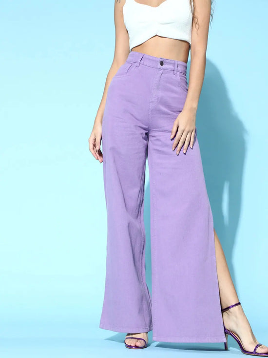 Lavender Side Slit Straight Jeans