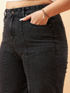 Women Black Acid Wash High Waist Seam Detail Straight Jeans