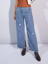 Women Light Blue Distress Straight Jeans-SFJEAN0556