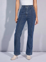 Women Blue Mid Rise Boot Cut Jeans-SFJEAN0559